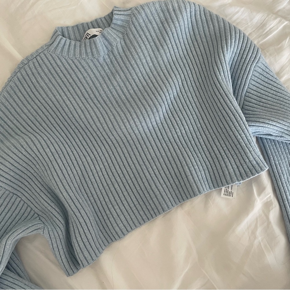Zara Light Blue Ribbed Sweater - Picture 2 of 3